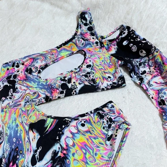 NWOT iHeartRaves Liquid Tripp One Shoulder Cutout Bodysuit Size Medium - Picture 7 of 10